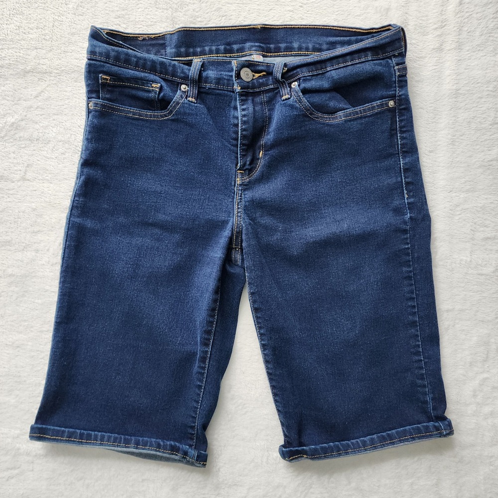 Levi's‎ Denim Bermuda Shorts Womens 28 Dark Blue Stretch Mid Rise Casual 30W 10L